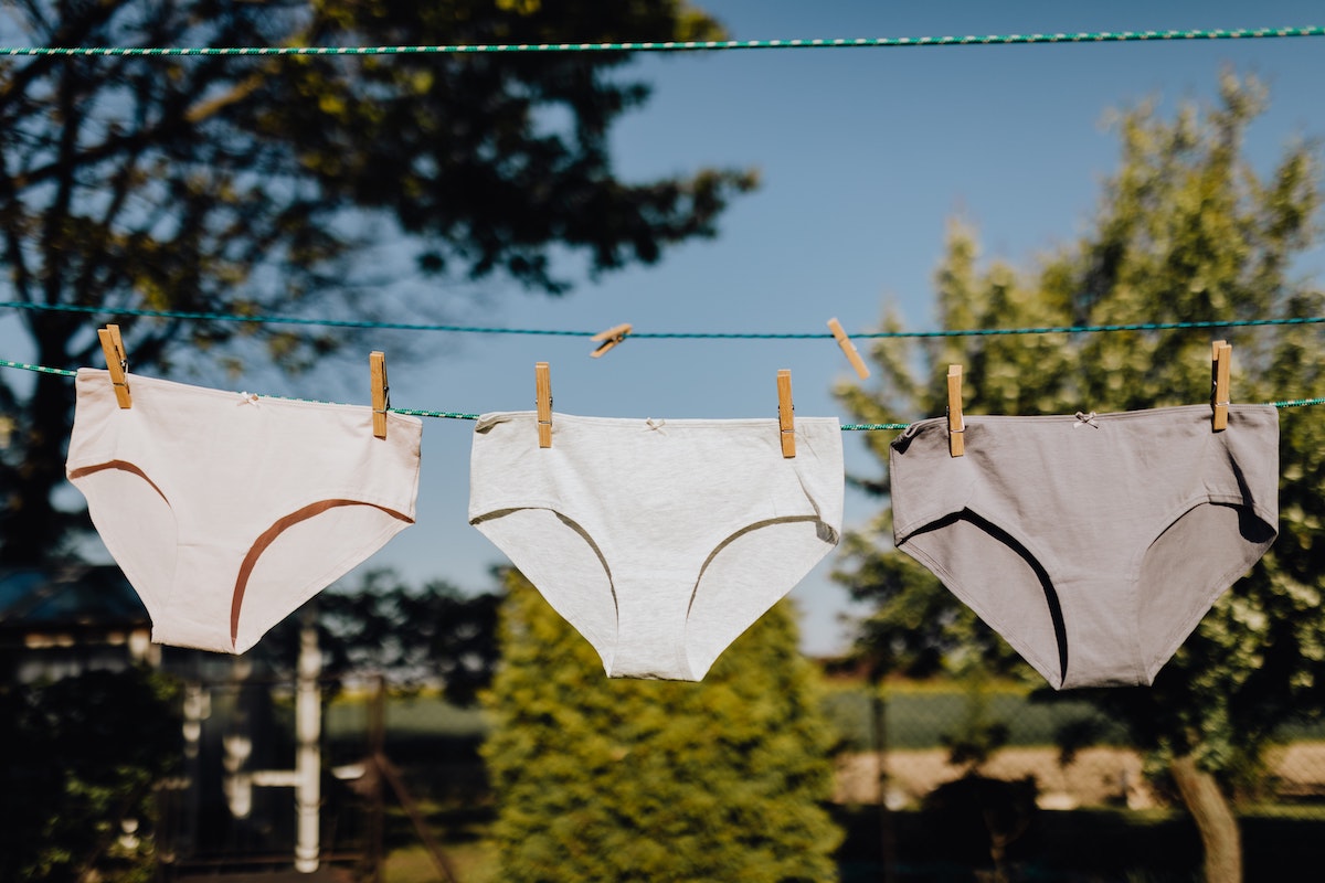 Woman panties air drying in the garden