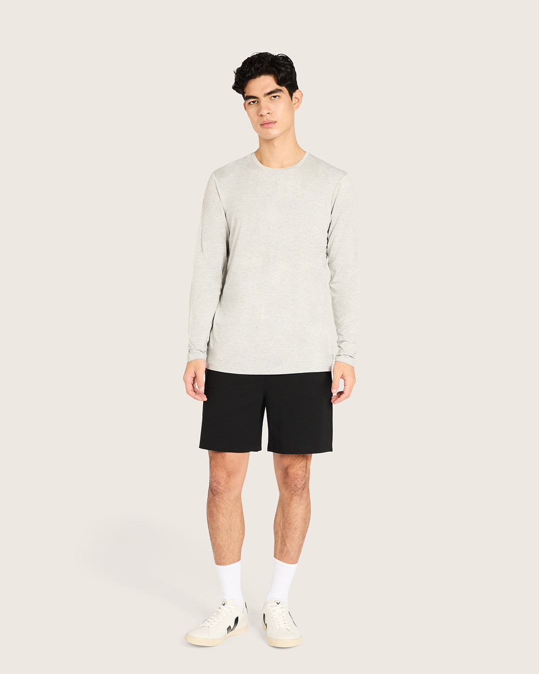 Men's Base Layer Long Sleeve Crew Neck T-Shirt - Light Grey Marl