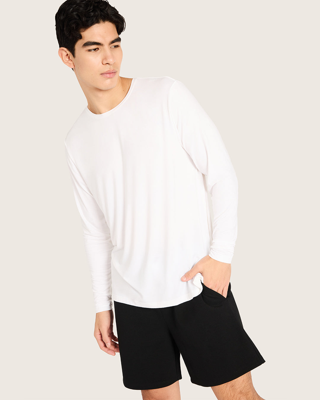 Men's Base Layer Long Sleeve Crew Neck T-Shirt - White