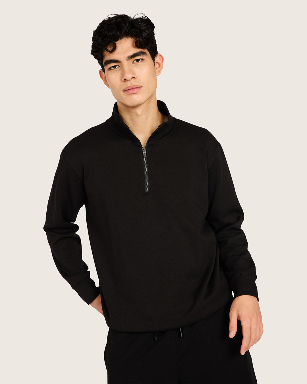 Men's Quarter Zip Sweater - Black