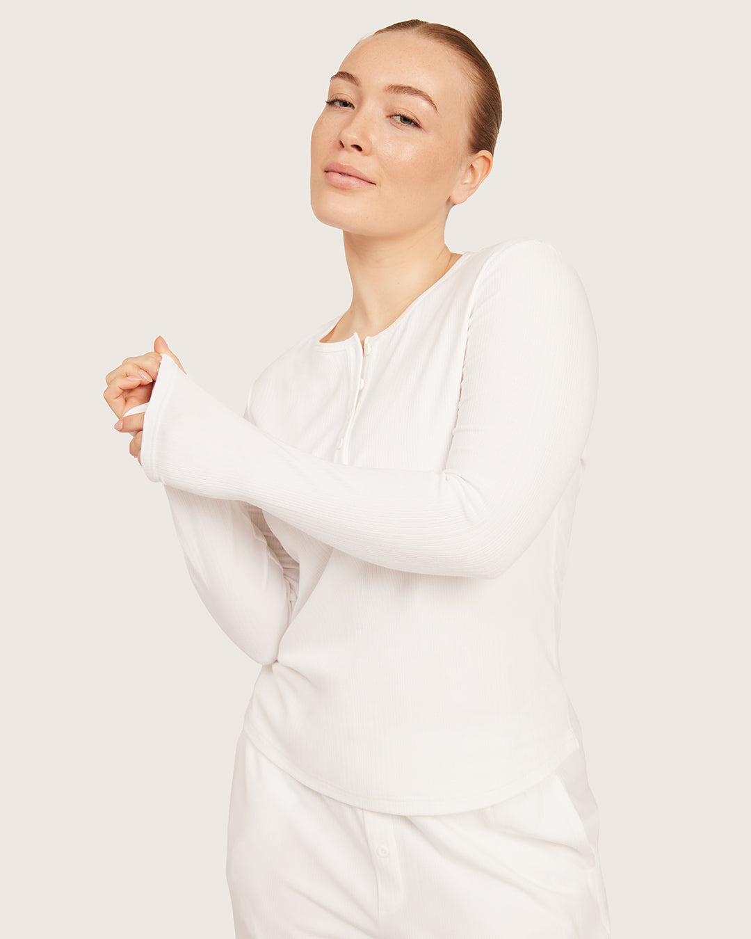 Long Sleeve Henley Top - Chalk White