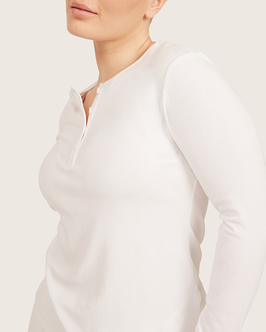 Long Sleeve Henley Top - Chalk White