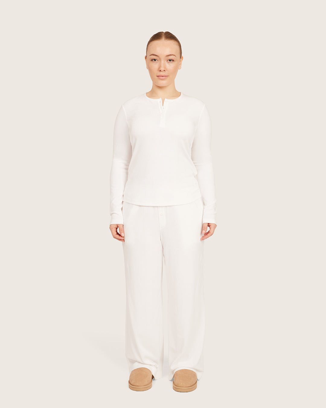 Long Sleeve Henley Top - Chalk White
