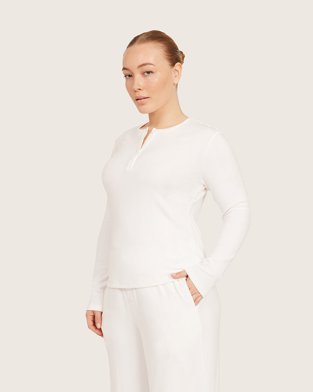 Long Sleeve Henley Top - Chalk White