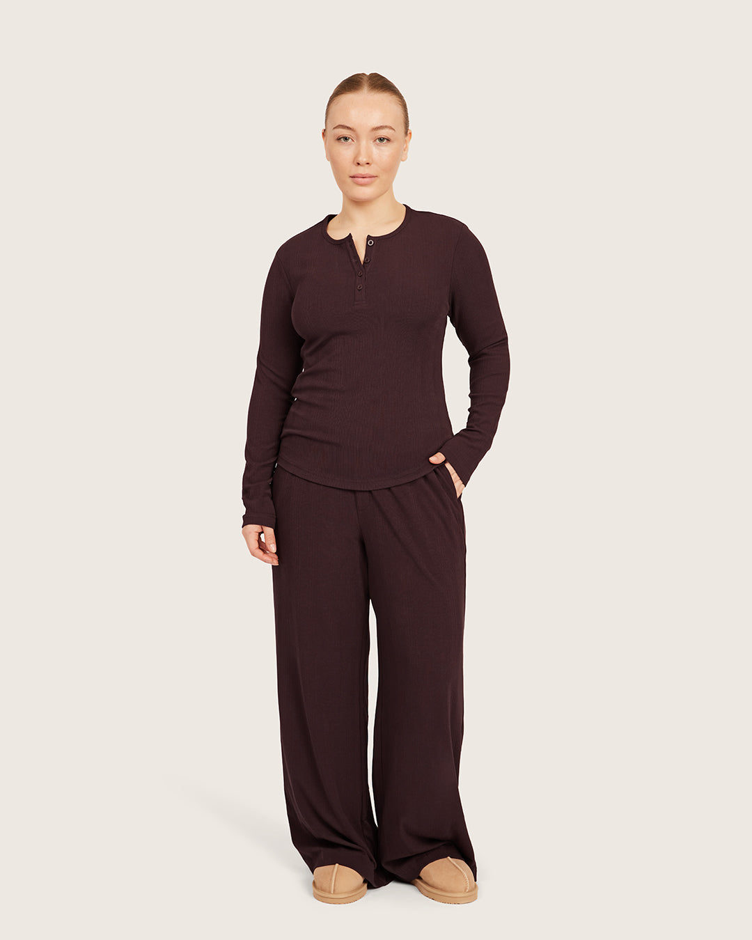 Long Sleeve Henley Top - Mulberry