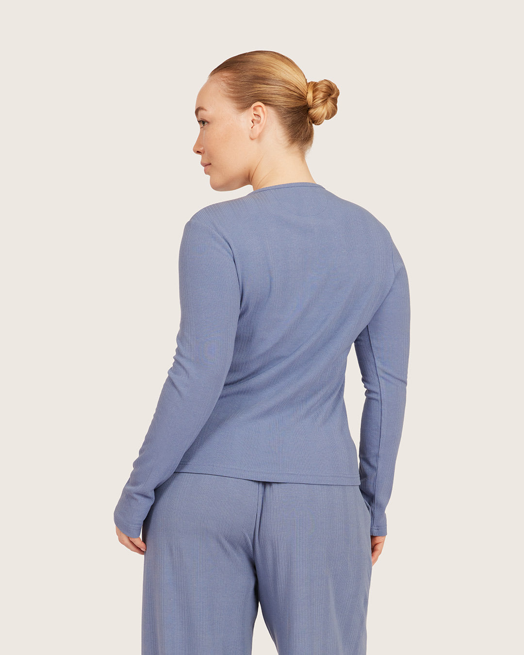 Long Sleeve Henley Top - Steel Blue