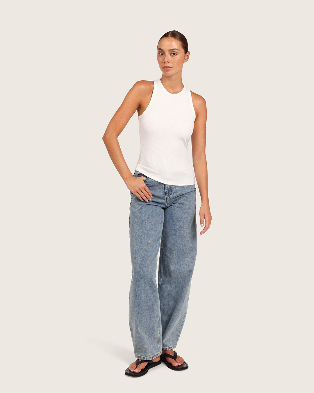 Women's Ribbed Racerback Tank - White