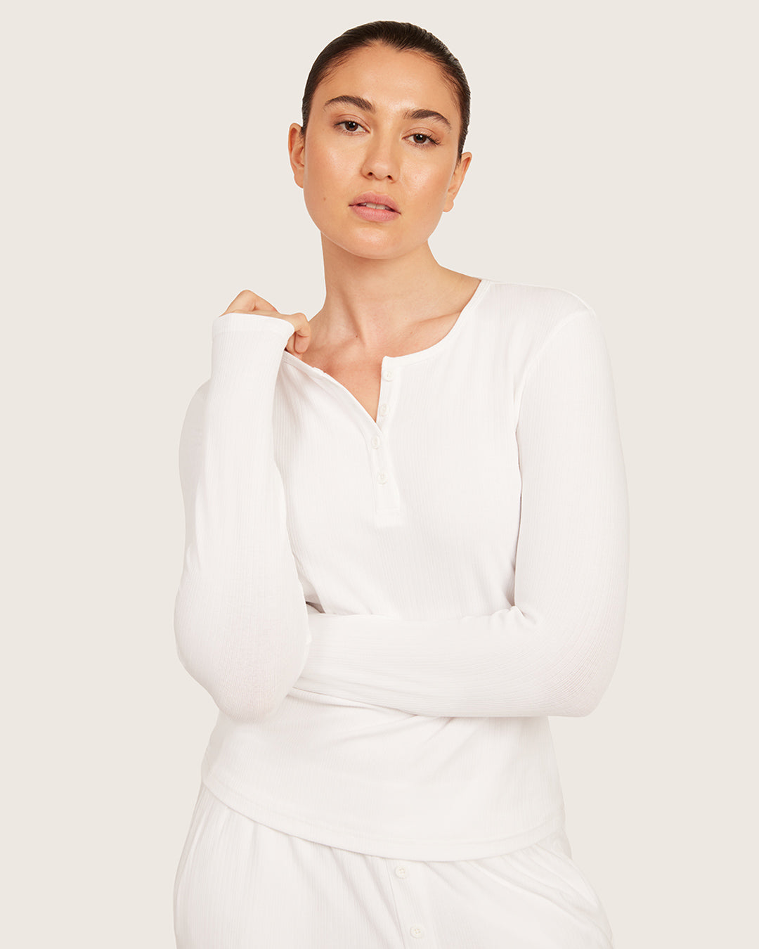 Long Sleeve Henley Top - Chalk White