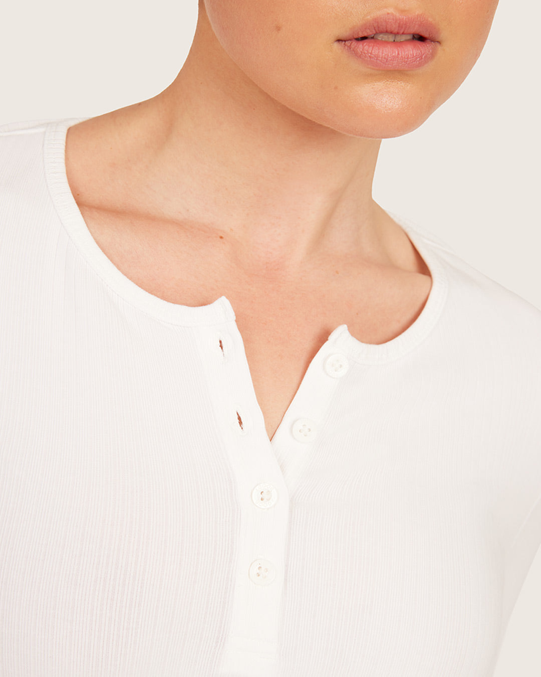 Long Sleeve Henley Top - Chalk White