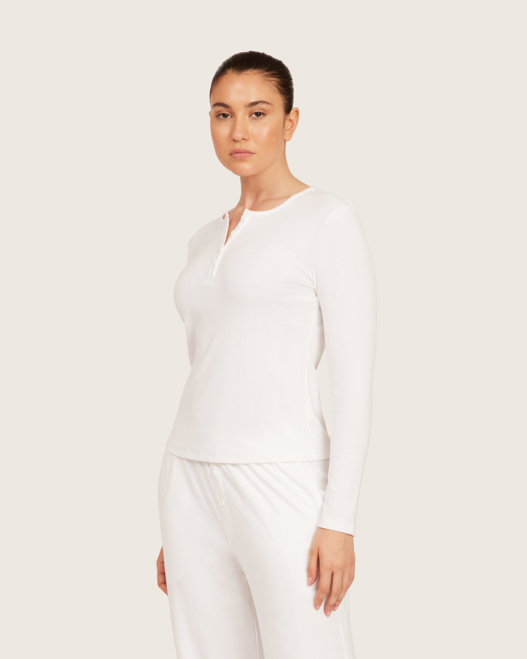Long Sleeve Henley Top - Chalk White