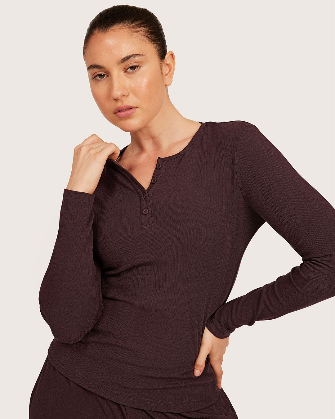 Long Sleeve Henley Top - Mulberry