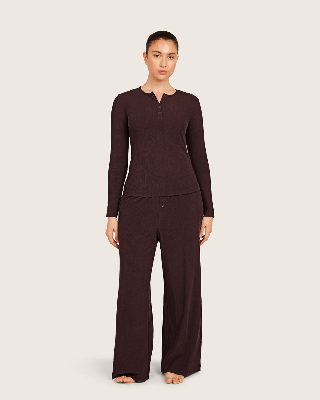 Long Sleeve Henley Top - Mulberry