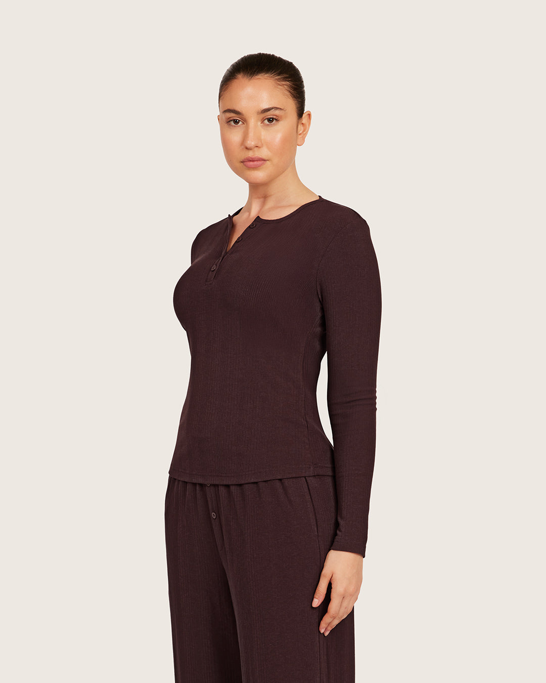 Long Sleeve Henley Top - Mulberry