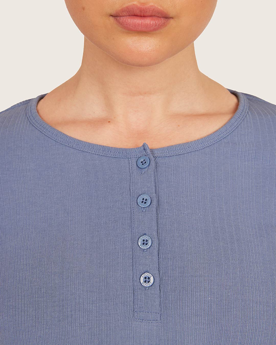 Long Sleeve Henley Top - Steel Blue