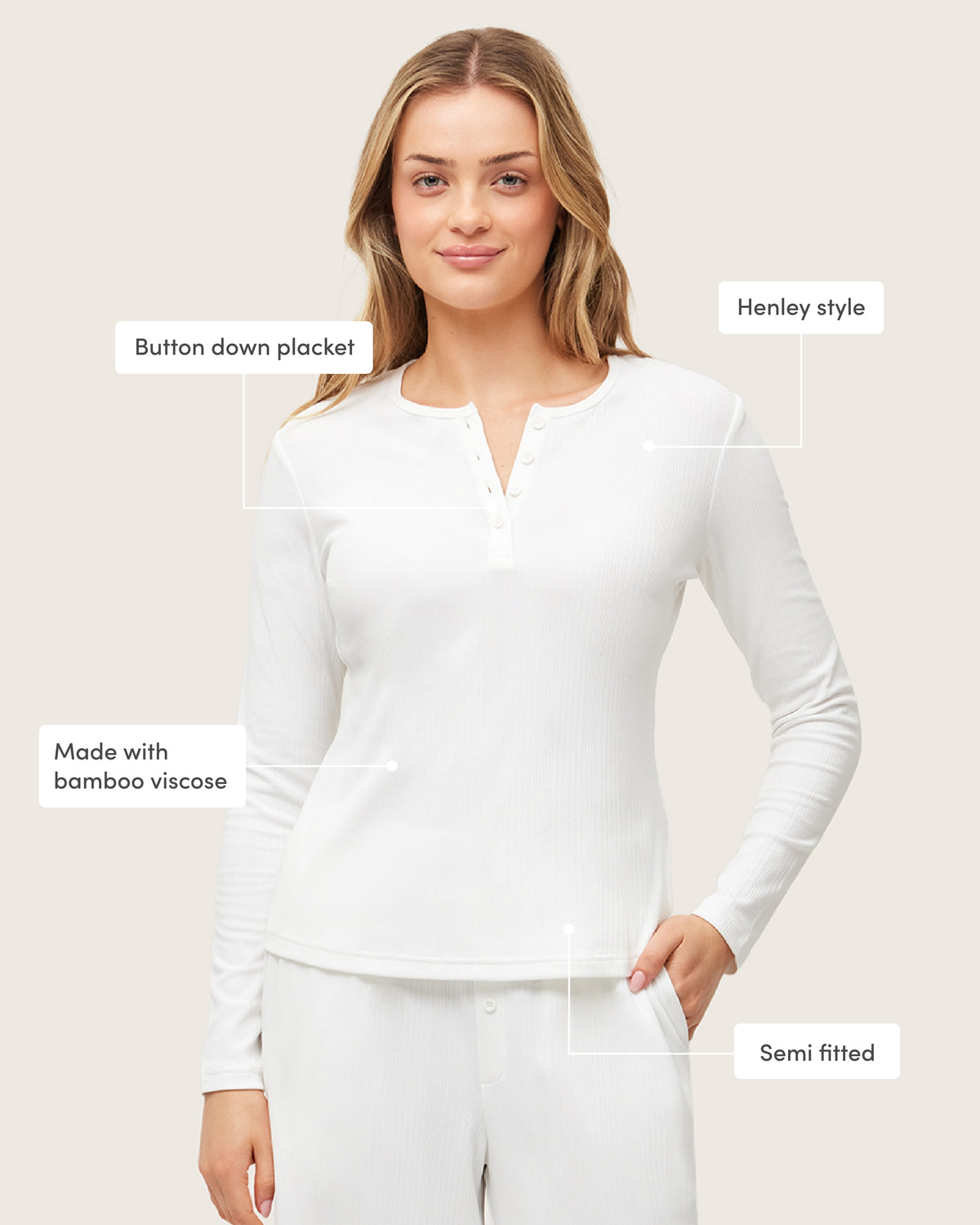 Long Sleeve Henley Top - Chalk White