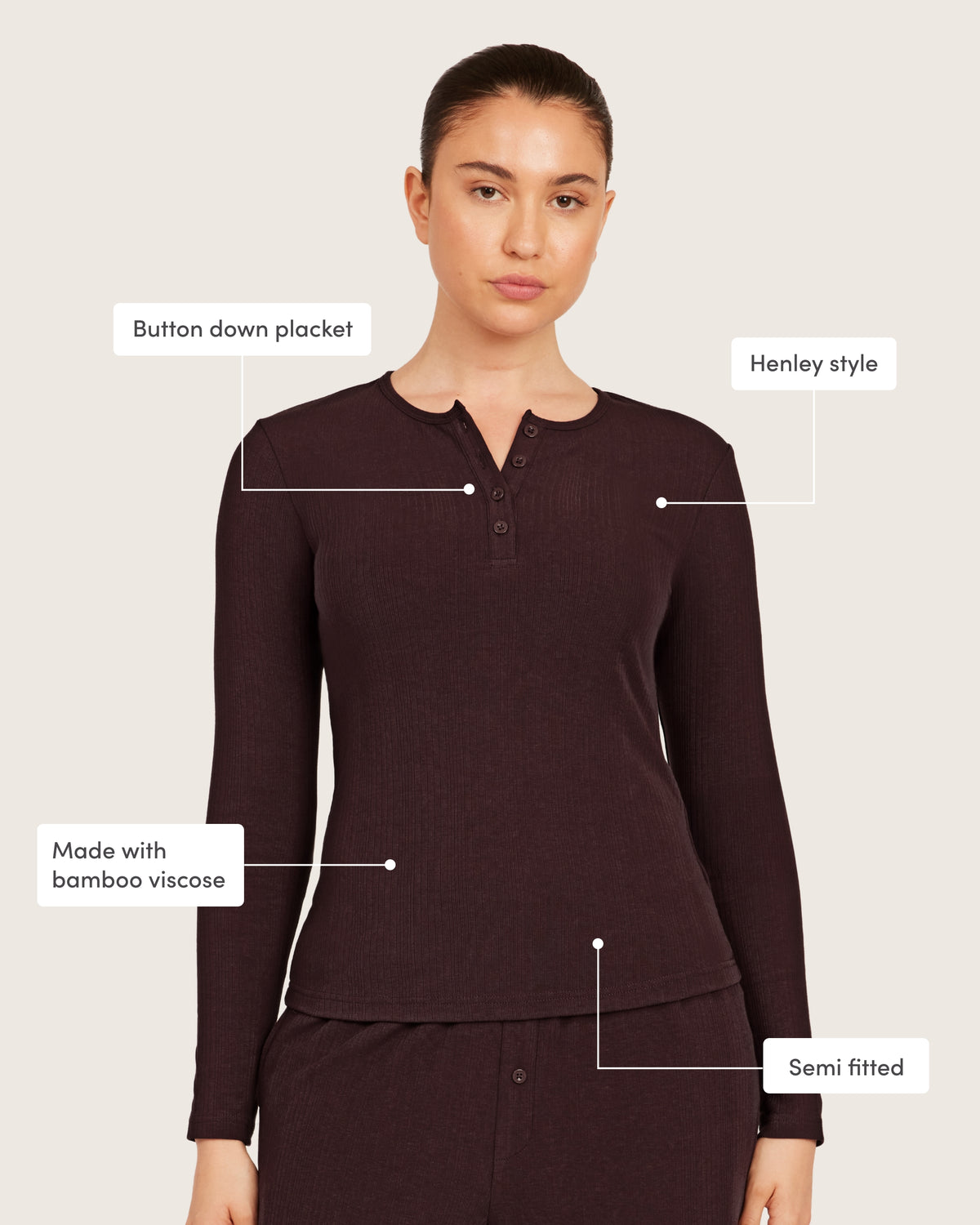 Long Sleeve Henley Top - Mulberry